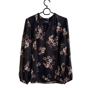 Hilary Radley Swiss Dot Floral Black Women's Blouse